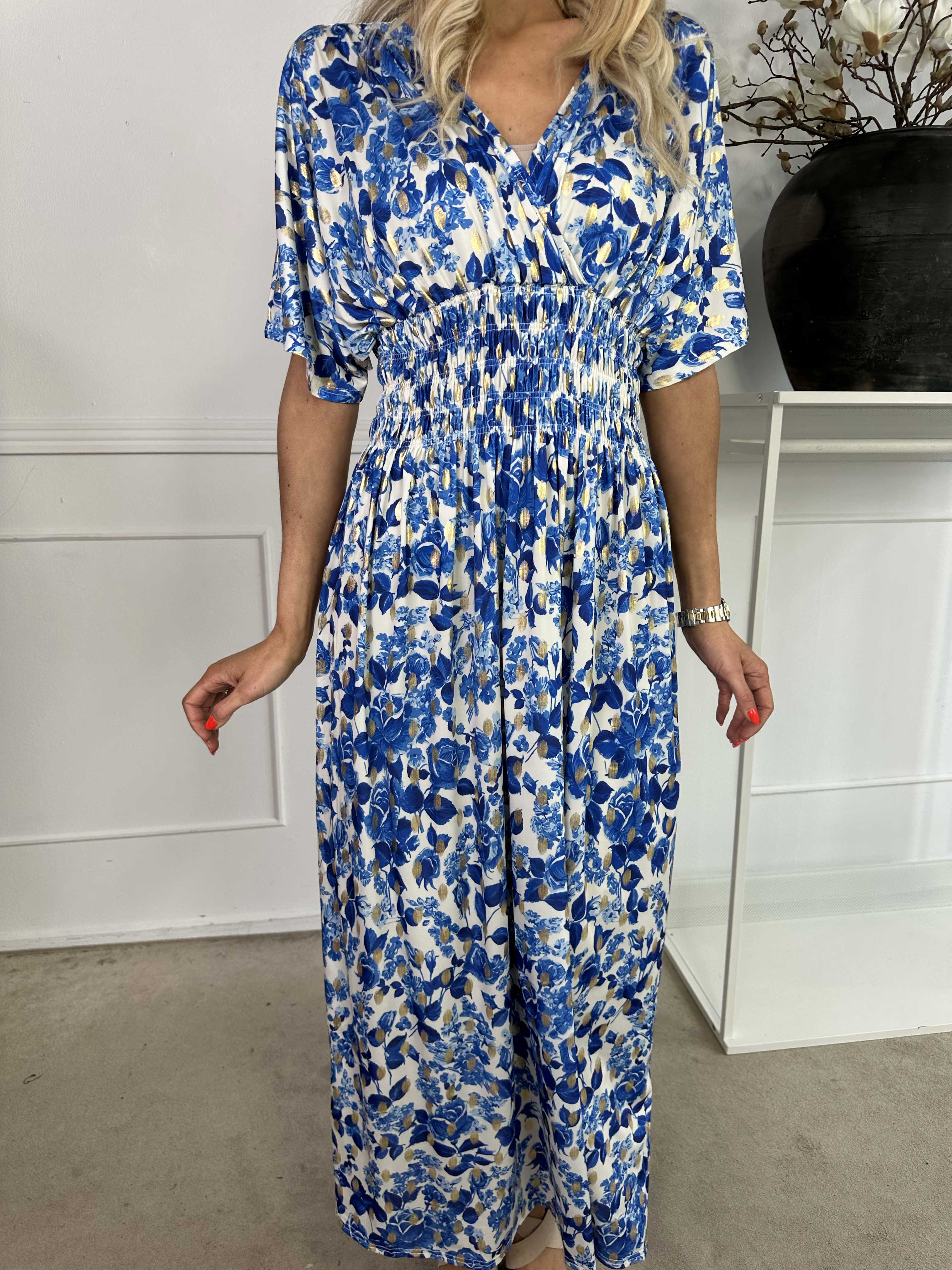 Pams Small Rose - Elastisk klänning med blommigt tryck och gulddetaljer